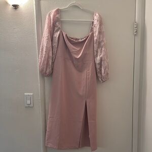 Elegant Pink Dress with Sheer Sleeves